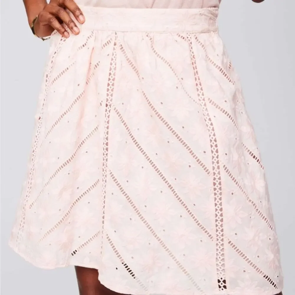 LOFT Light Pink Chevron Floral Cutout Cotton Skirt - Picture 3 of 8